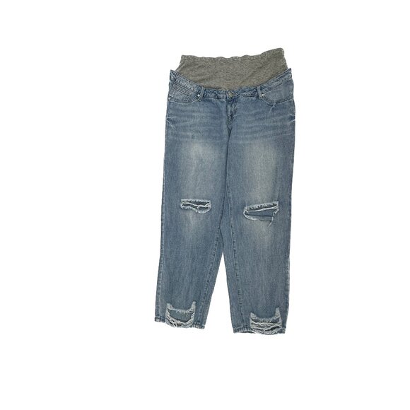 Shein Maternity Boyfriend Distressed Women's size 12 Medium Blue Denim Jeans - Picture 1 of 5